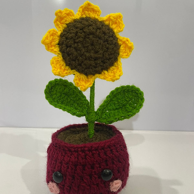 Crochet sunflower pot with cute face