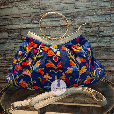 Blue Multi Swift Kashmiri handcrafted handbag/shoulder bag