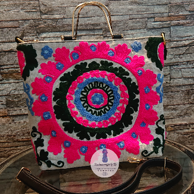 Pink Round Chinar kashmiri Handcrafted bag