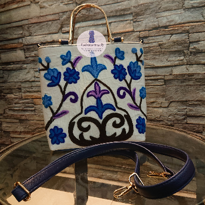 Blue jaal kashmiri hancrafted shoulder bag