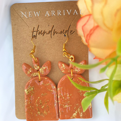 Handmade polymer clay earrings with gold flakes