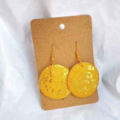 Handmade polymer clay earrings with golden flakes