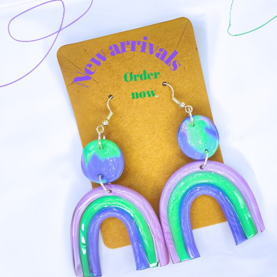 Handmade rainbow polymer clay earrings