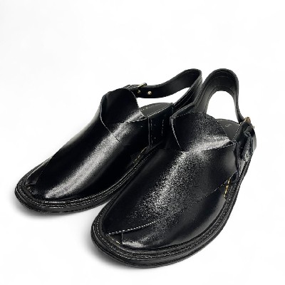 Handcrafted Black Peshawari Chappal
