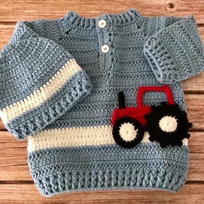 baby tractor sweater with cap