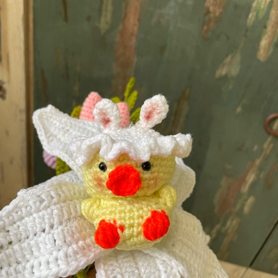 chick keychain with bunny hat