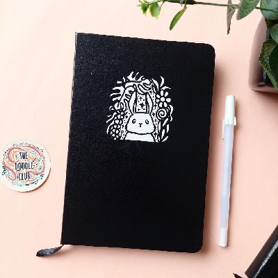 Bunny Bloom Black Pages Journal A5 Leather-bound Diary