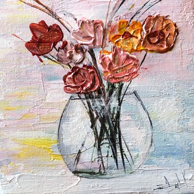 floral textured acrylic painting