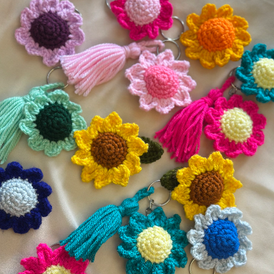 Crochet flower keychains