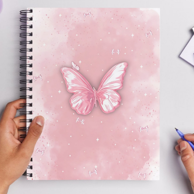 Pink Butterfly A4 Ring Notebook – 150 Lined Pages, Double-Sided, pinterest aesthethic