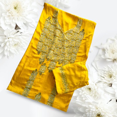 Kashmiri embroidered pure crape silk unstitched 3-piece