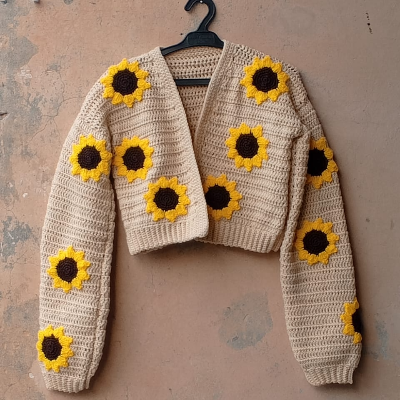 crochet sunflower long sleeve cardigan