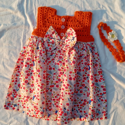 orange crocheted cotton frock