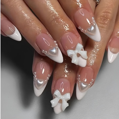 White Bow Nails (24 pcs + application kit)