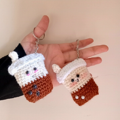 ☕ Crochet Coffee Cup Keychain .